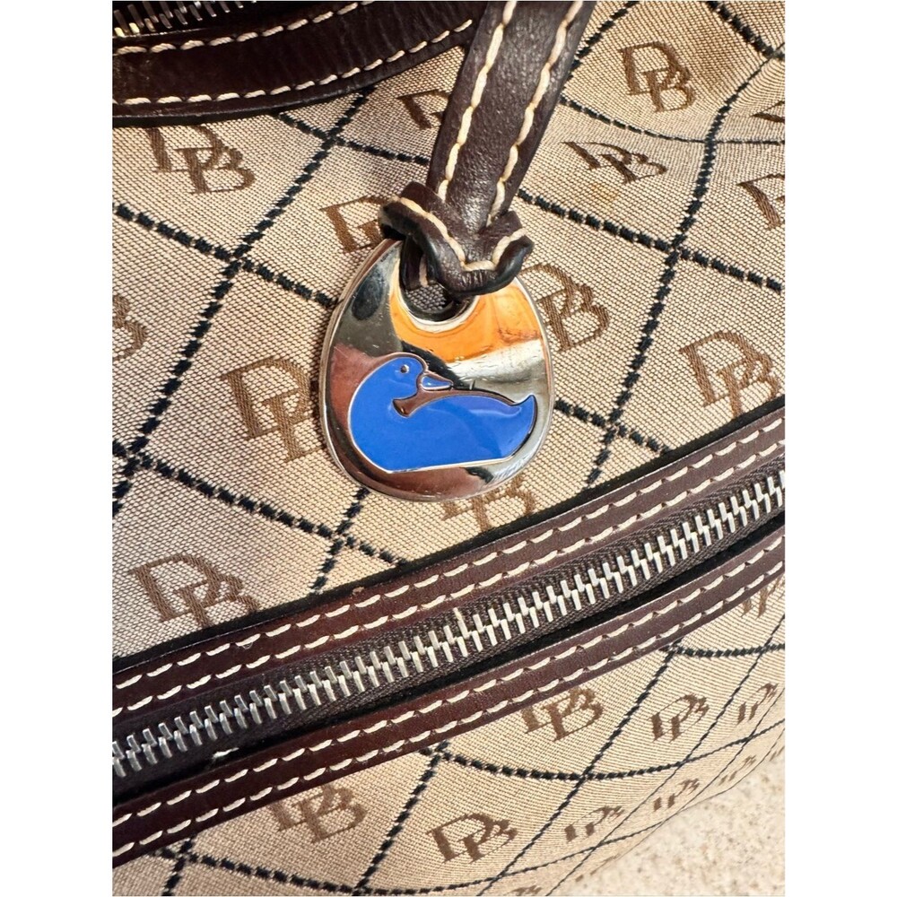 DOONEY & BOURKE Vintage Y2K Monogram Canvas Hobo Shoulder Brown Tan Leather Trim - Picture 7 of 8